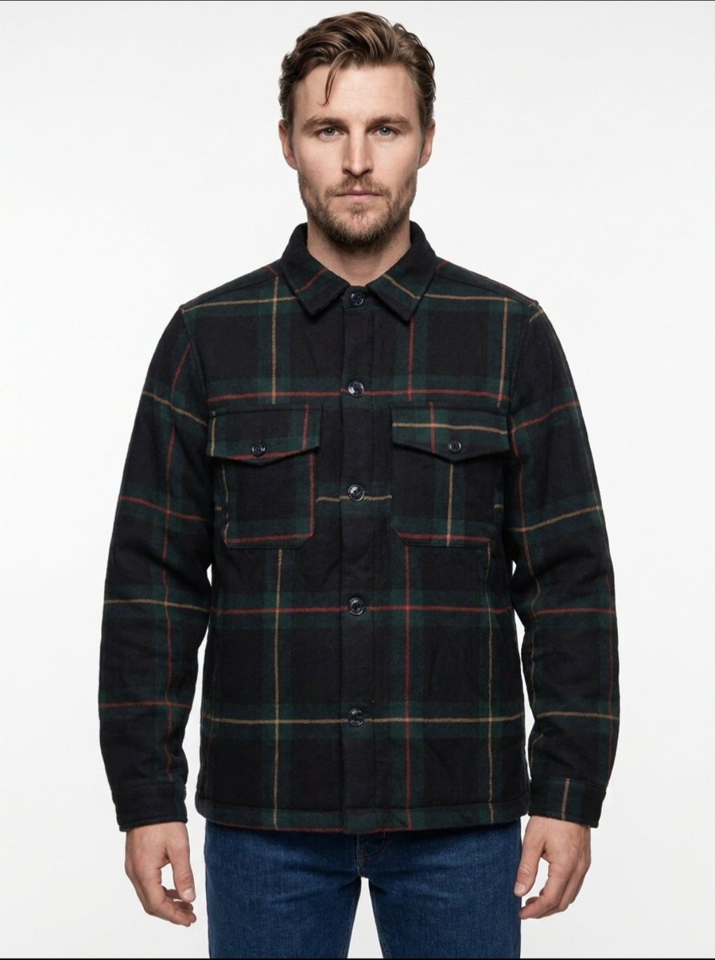 CAMICIA LANA TARTAN TRAPUNTATO IN THE BOX COLOR BLU