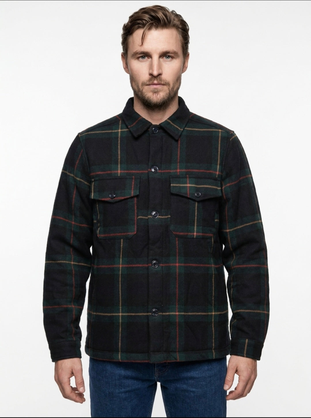 CAMICIA LANA TARTAN TRAPUNTATO IN THE BOX COLOR BLU