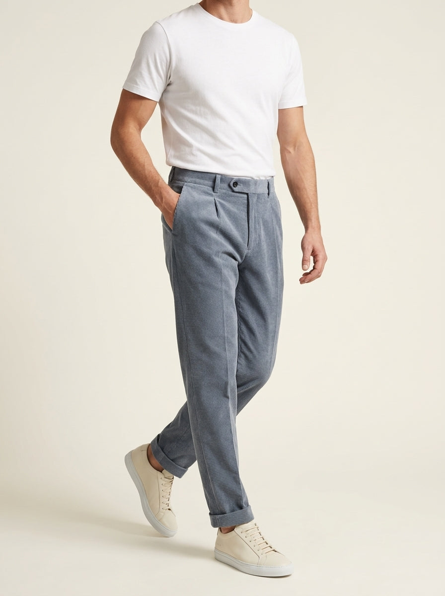 PANTALONI AG TREND PR11 DOPPIA PENCE IN VELLUTO FONDO 17 CM COLOR CELESTE