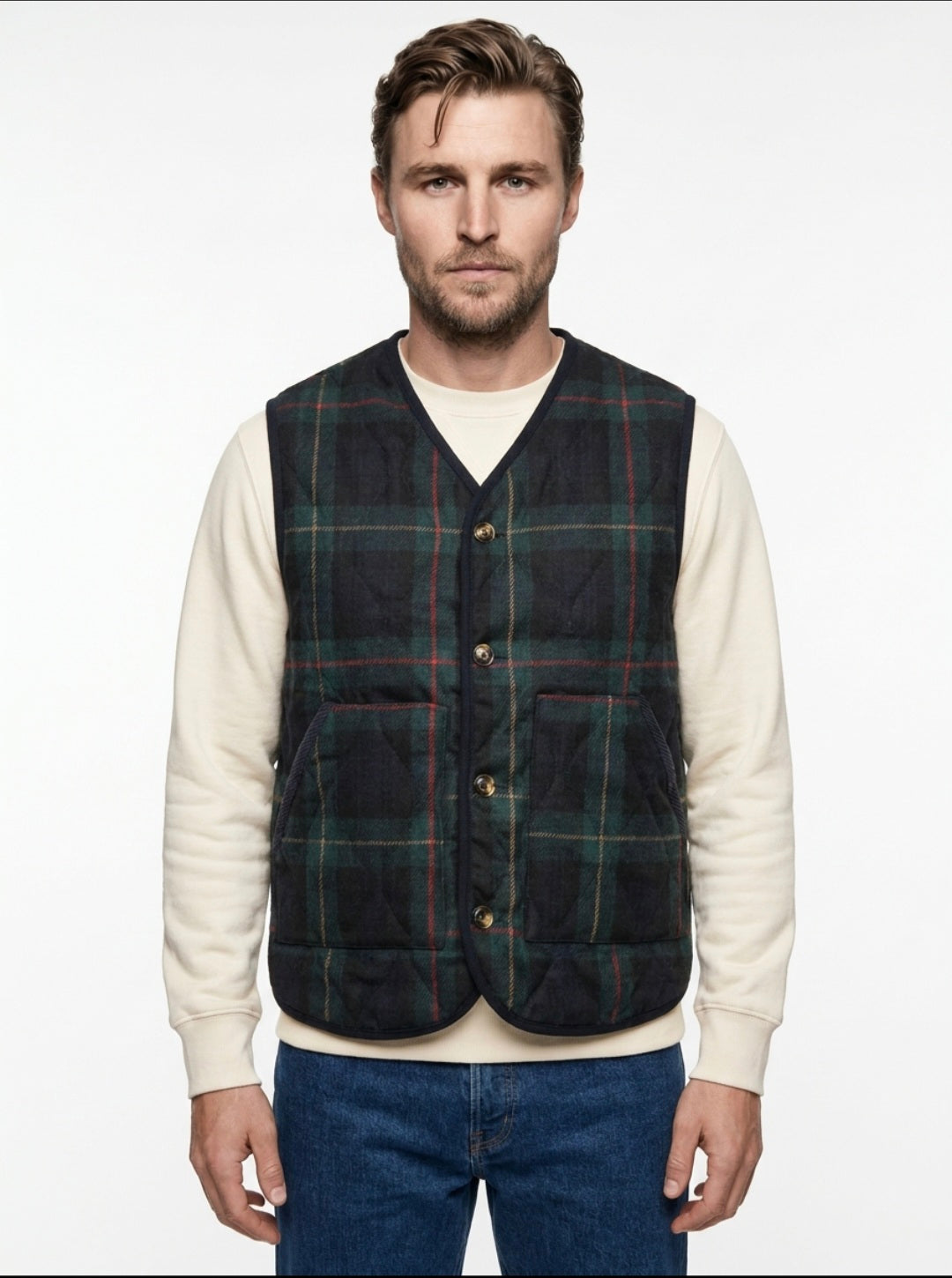 GILET REVERSIBILE IN THE BOX LANA TARTAN BLU/NYLON BLU