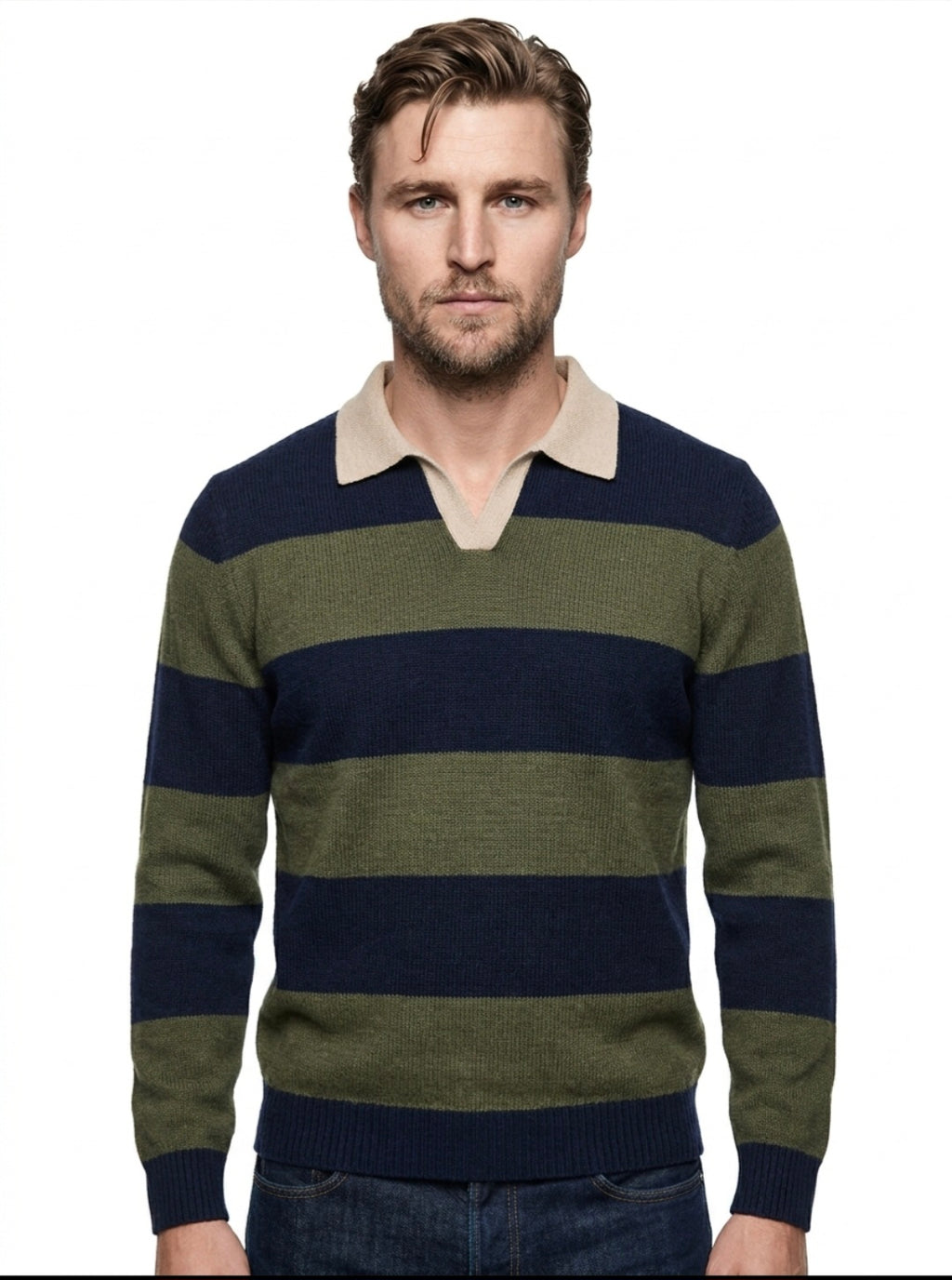 MAGLIA POLO RUGBY IN LANA IN THE BOX COLOR BLU/VERDE SCURO.