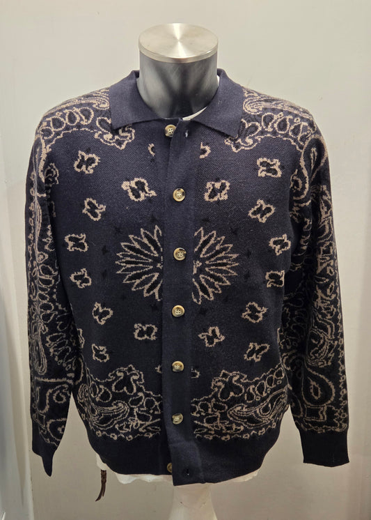 TOOCO POLO SHIRT LONG SLEEVES KNITTING BANDANA NAVY