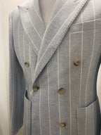 GIACCA AG TREND DOPPIO PETTO CELESTE CON RIGHE BIANCHE G740 P573