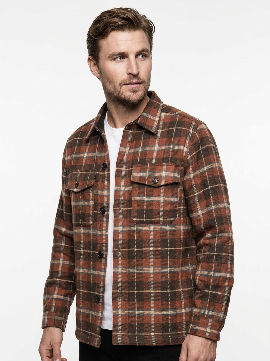 CAMICIA LANA TARTAN TRAPUNTATO IN THE BOX COLOR ARANCIONE SCURO