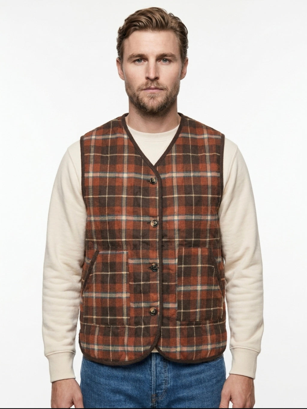 GILET REVERSIBILE IN THE BOX NYLON VERDONE/LANA TARTAN ARANCIO