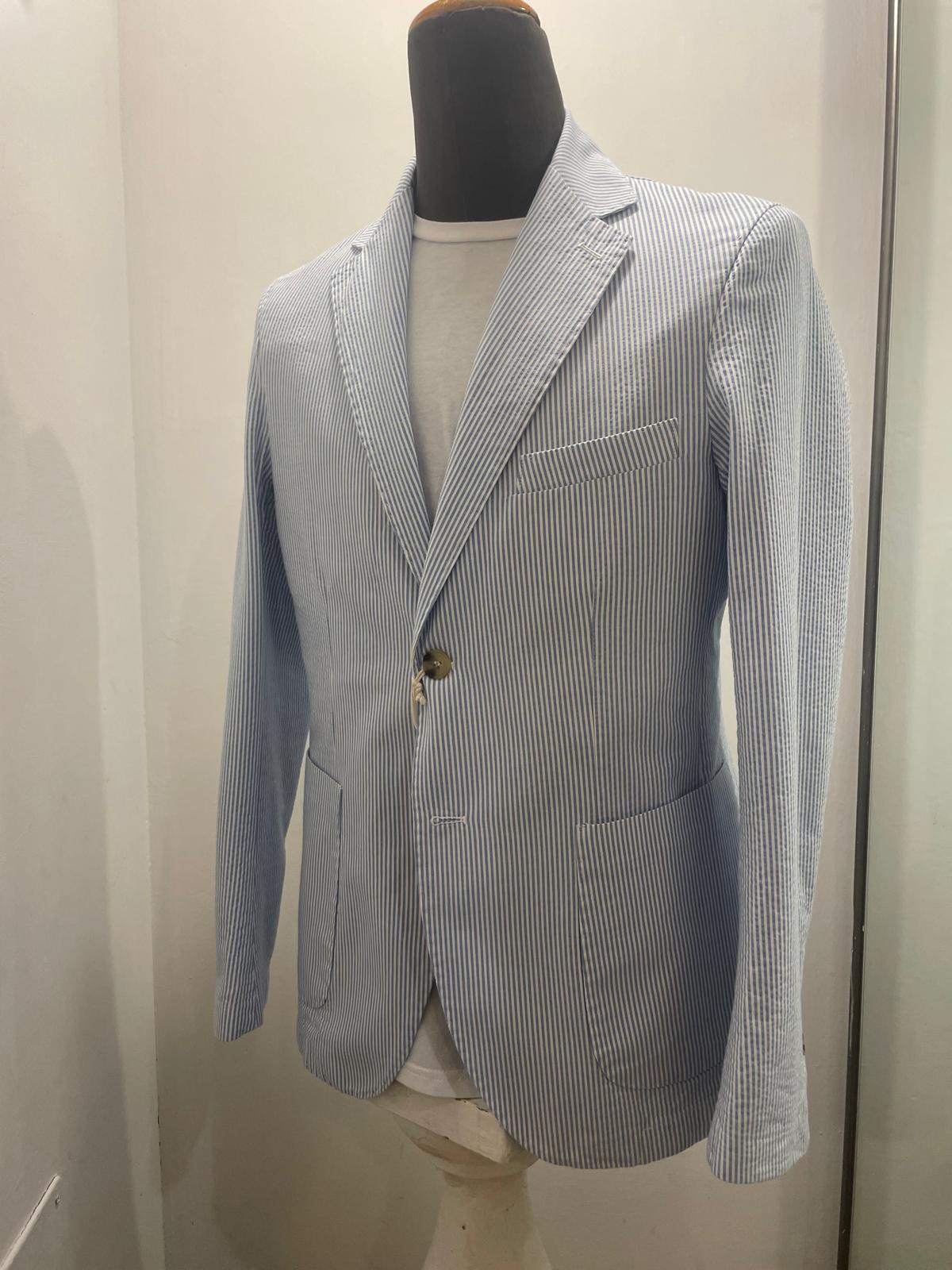 GIACCA AG TREND MONOPETTO A RIGHE BIANCHE E CELESTI GD00 P853